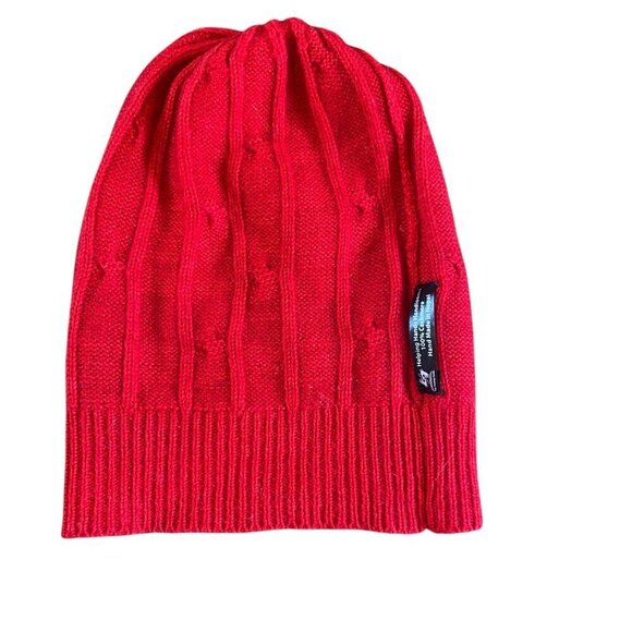 100% Cashmere Red Cable-Knit Beanie Cap, Helping Hand Handlooms #340F - Picture 5 of 8